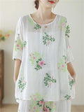 Female Lightweight Floral Leaf Embroidered Homewear Shirts