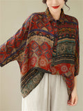 Ladies 3/4 Sleeve Ethnic Style Print Vintage Comfy Shirts