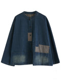 Distressed Patch Splicing Female Snap Button Denim Jacket