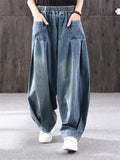 Stylish Cozy Elastic Waist Baggy Jeans for Women