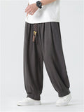 Solid Color Braided Drawstring Straight-Leg Pants for Men