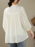 Female Popular V-Neck Lace Splicing Lantern Sleeve Shirt