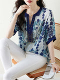 Classy Printed Beads Decoration Summer Shirts for Women