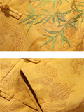 Men's Bamboo Leaf Embroidery Dragon Print Faux Suede Retro Jacket