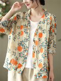 Spring Flower Print Long Sleeve Soft Texture Shirt for Lady