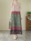 Ladies Floral Print Splicing Dress for Seaside Vacations