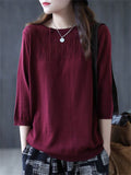 Casual Pullover 3/4 Sleeve Knitted Shirt for Women