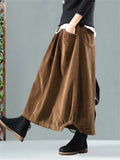 Retro Simple High-waist Solid Slimming Female Corduroy Skirts