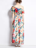 Women's Flourishing Flowers Pattern Chiffon Off-Shoulder Dress