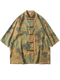 Vintage Shirt with Green Mountain & Chinese Loong Print