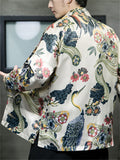 Men's Flower Leaf Print Vintage Tang Suit Tassel Button Jacket