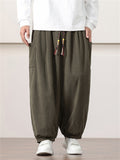 Loose Fit Braided Drawstring Corduroy Pants for Men