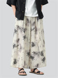 Male Chinese Style Bamboo Leaf Mountain Print Summer Pants