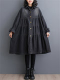 Drawstring Sleeve Oversized Pleated Denim Dresses for Women