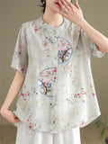 Women's Chinese Style Embroidery Summer Stand Collar Shirt