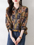 Women's Spring Retro Daisy Print Button Up Shirt