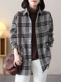 Winter Warm Plush Lining Long Sleeve Plaid Jacket for Women