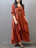 Casual Long Sleeve Maxi Linen Dress for Women