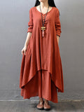 Casual Long Sleeve Maxi Linen Dress for Women