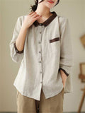 Ladies Embroidered Collar Loose Fit Casual Shirt