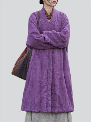 Women's Zen Style Tie-dye Thickened Ramie Long Coat