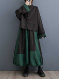 Women's Tang Suit Tassel Button Contrast Color Shirt & Lantern Skirt