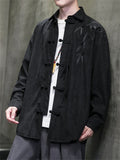 Bamboo Leaf Embroidery Tassel Button Men's Corduroy Jacket