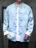 Men's Chinese Style Faux Suede Jacket with Bamboo Leaf Print