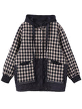 Leisure Plaid Patchwork Hooded Padded Coats for Ladies