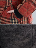 Ladies Fashion Plush Lined Plaid Coat with Hood