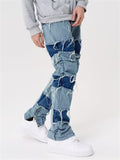 Men's Hip-Hop Contrast Color Patchwork Raw Edge Jeans