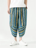 Men's Thai Style Ethnic Print Lace Up Cropped Pants