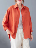 Relaxed Pure Color Female Long Sleeve Pocket Shirts