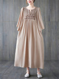 Ethnic Style V Neck Embroidery Ruffle Dress for Women