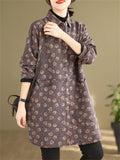 All-Over Floral Print Lapel Mid Length Coat for Lady