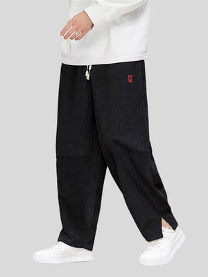 Men's Red Hanzi Embroidery Corduroy Vintage Trousers