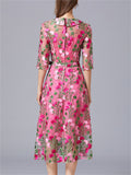 Women's Floral Embroidered Mid-length Lace Dress