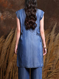 Denim Blue Phoenix & Pine Embroidered Shirt for Women