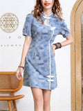 Summer Cozy Slim Fit Knee Length Blue Denim Dress for Women