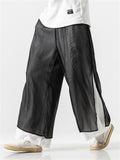 Men's Chinese Style Flowy Double Layer Mesh Cotton Pants