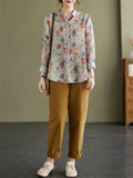 Female Cozy Literary Cotton Linen Floral Print Shirts