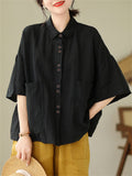 Female Chic Turn-down Collar Button Up Shirt with Pockets