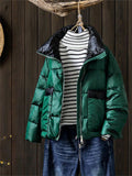 Women's Trendy Stand Collar Contrast Color Puffy Down Coat