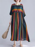 Summer Rainbow Stripes Vacation Long Dress for Women