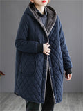 Female Striped Mid-length Hooded Thickened Cotton Coats