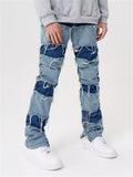 Men's Hip-Hop Contrast Color Patchwork Raw Edge Jeans