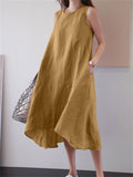 Women's Round Neck Sleeveless Irregular Solid Color Dress