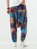 Men's Ethnic Style Abstract Plaid Print Hakama Pants