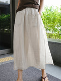 Elastic Waist Double Pocket Slit Pants Skirt for Women