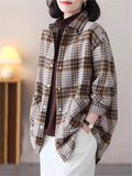 Winter Warm Plush Lining Long Sleeve Plaid Jacket for Women